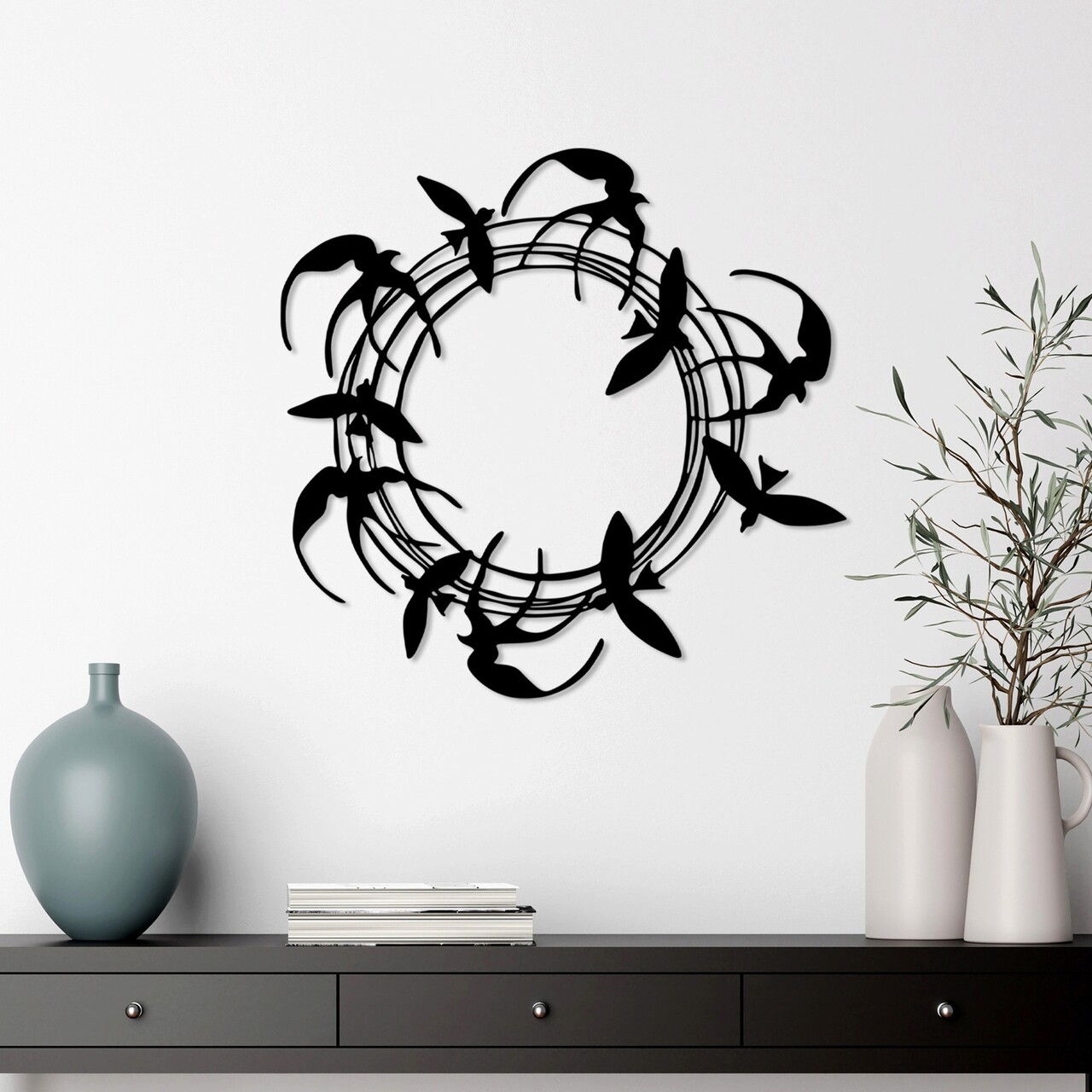 Decoratiune de perete, Spiral Birds 3, Dimensiune: 57 x 55 cm, Negru - imagine 6